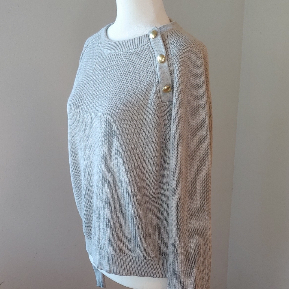 J.Crew Button Raglan Crewneck Sweater Heather Gray Women's Medium